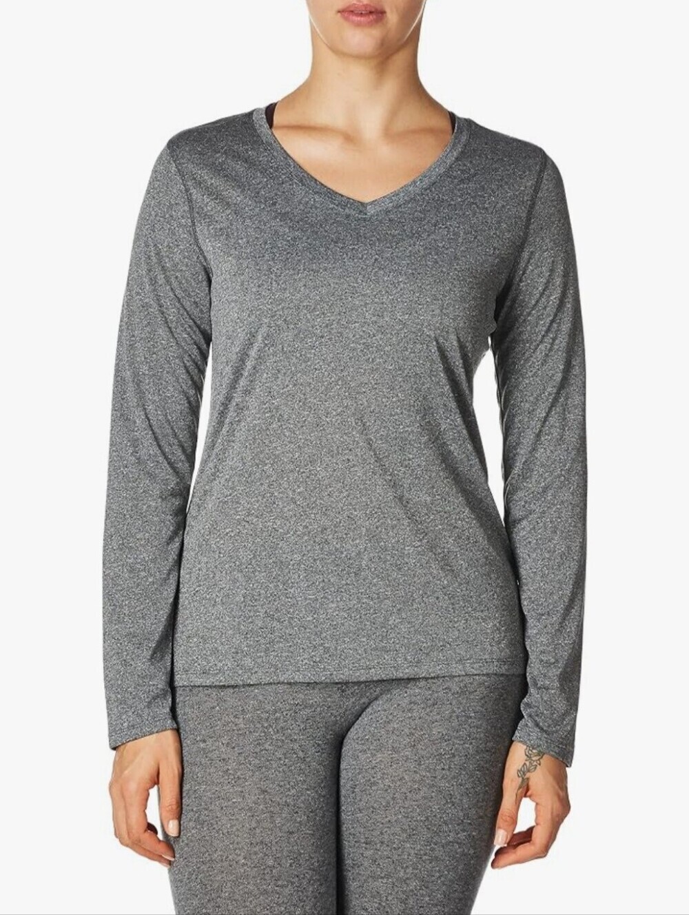Hanes Sport "Cool-Dri" Long Sleeve V-Neck Sport Shirt in Gray